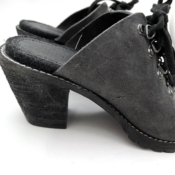 Woolrich Suede Lace Up Open Toe Heel Clog Mules Metal Rings Steampunk Cosplay - Picture 10 of 16